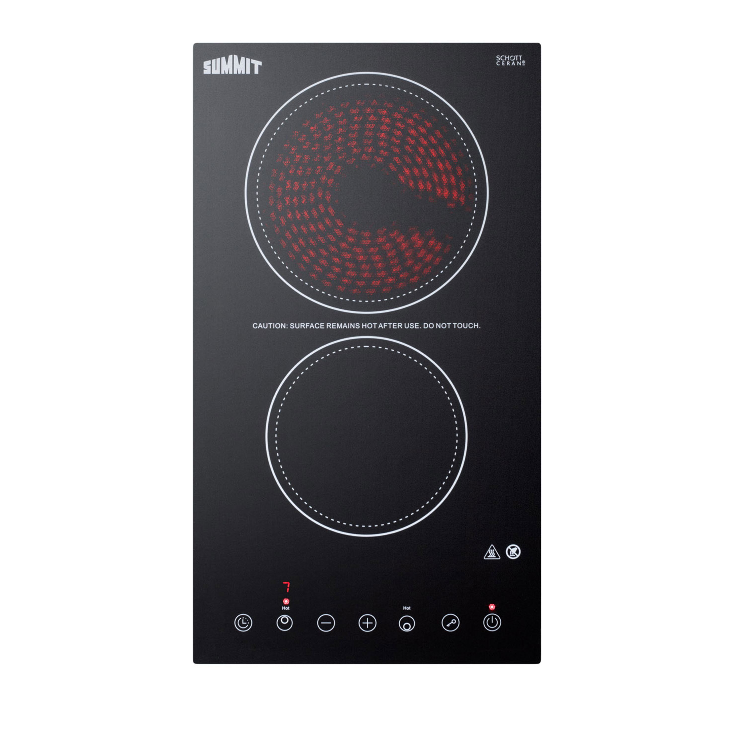 230V 2-burner cooktop in black ceramic Schott glass with digital touch controls, 3000W